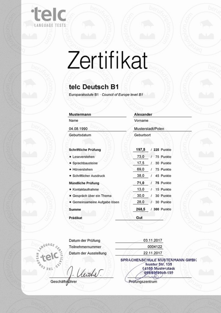 Zertifikat TELC Deutsch B1 kaufen | Goethe Zertifikat B1 ...