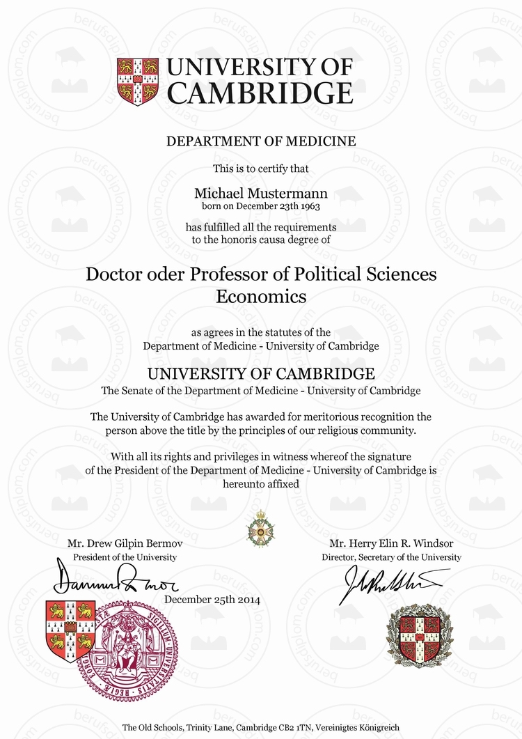cambridge university phd certificate